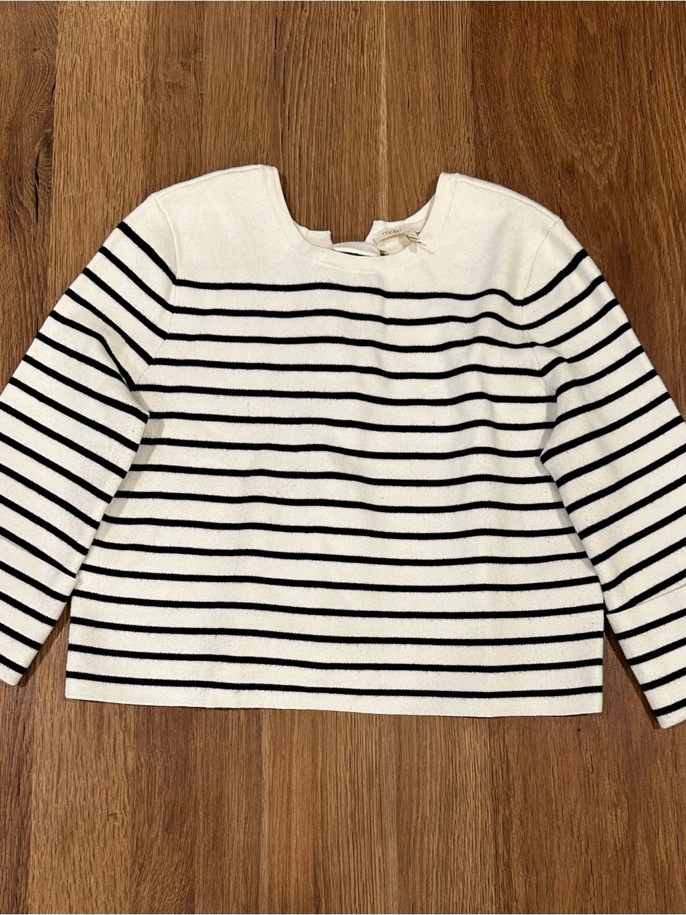 Maje White and Black Striped Crewneck Sweater